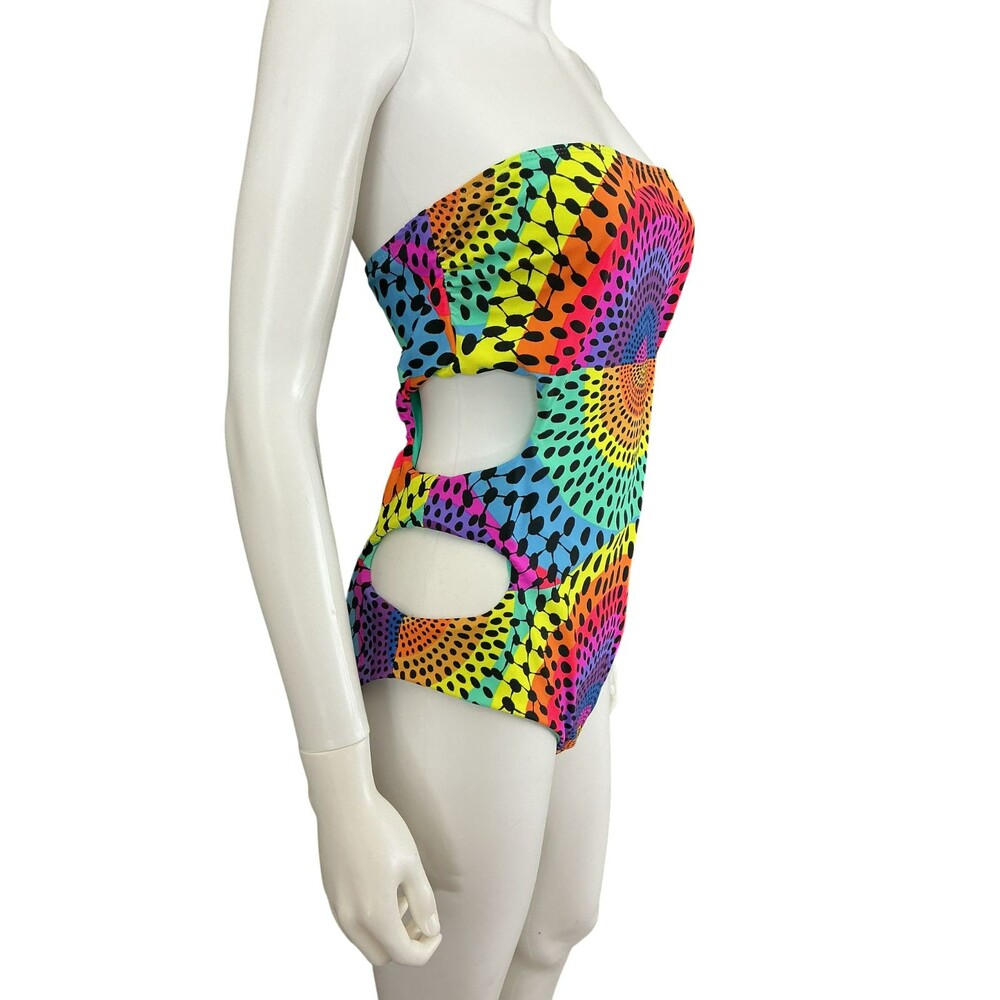 Mara Hoffman One Piece Swimsuit L Cutout Multicolor Rainbow Polka Dot $259 NWOT - Picture 9 of 14